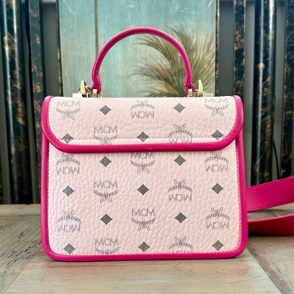 MCM Powder Pink Visetos Small Top Handle Shoulder Satchel Bag w/FREE GIFT - Picture 5 of 15